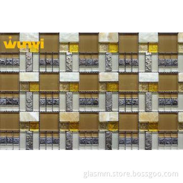 Natural Graceful Bathroom Glass And Metal Mosaic Tile With